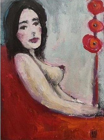 Een rood fauteuiltje geschilderd door Madame Kwast Art Studio - Esther Schoonderwoerd